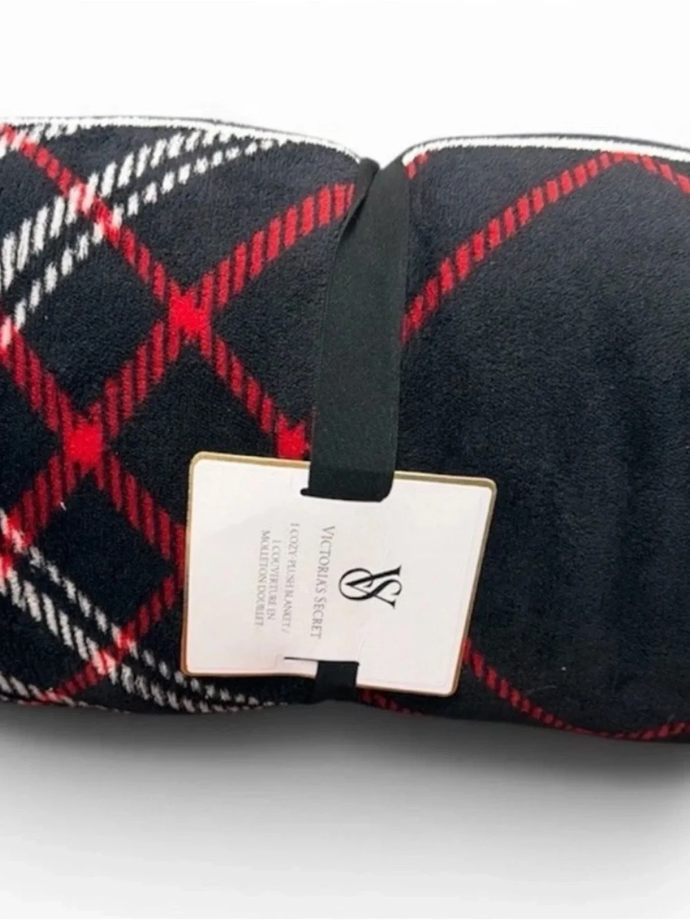 Victoria Secret Plaid Fleece Lounge Blanket - Black & Red